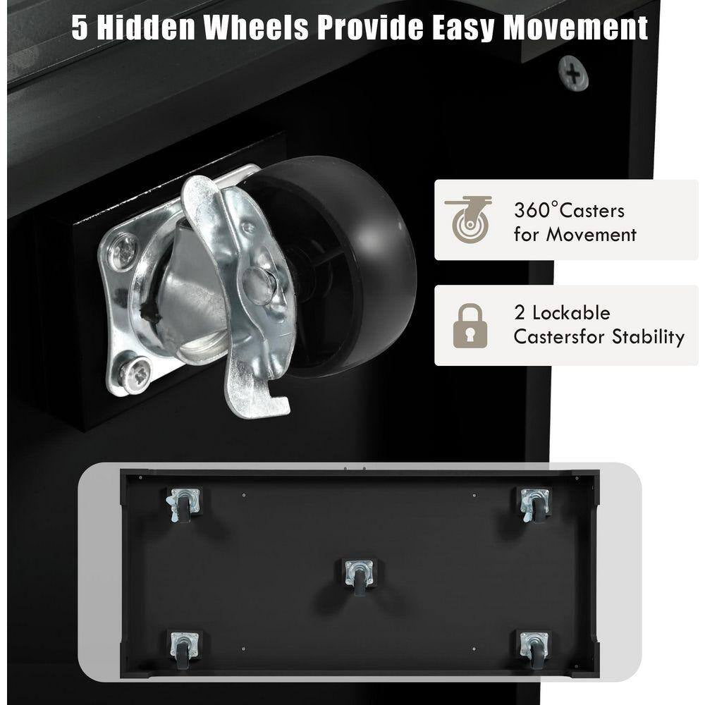 Black Wood 48.5 In. Kitchen Island with 2 AC Outlets, 1 USB Port, and 1 Type-C, Kitchen Cart with 3 Open Side Rack