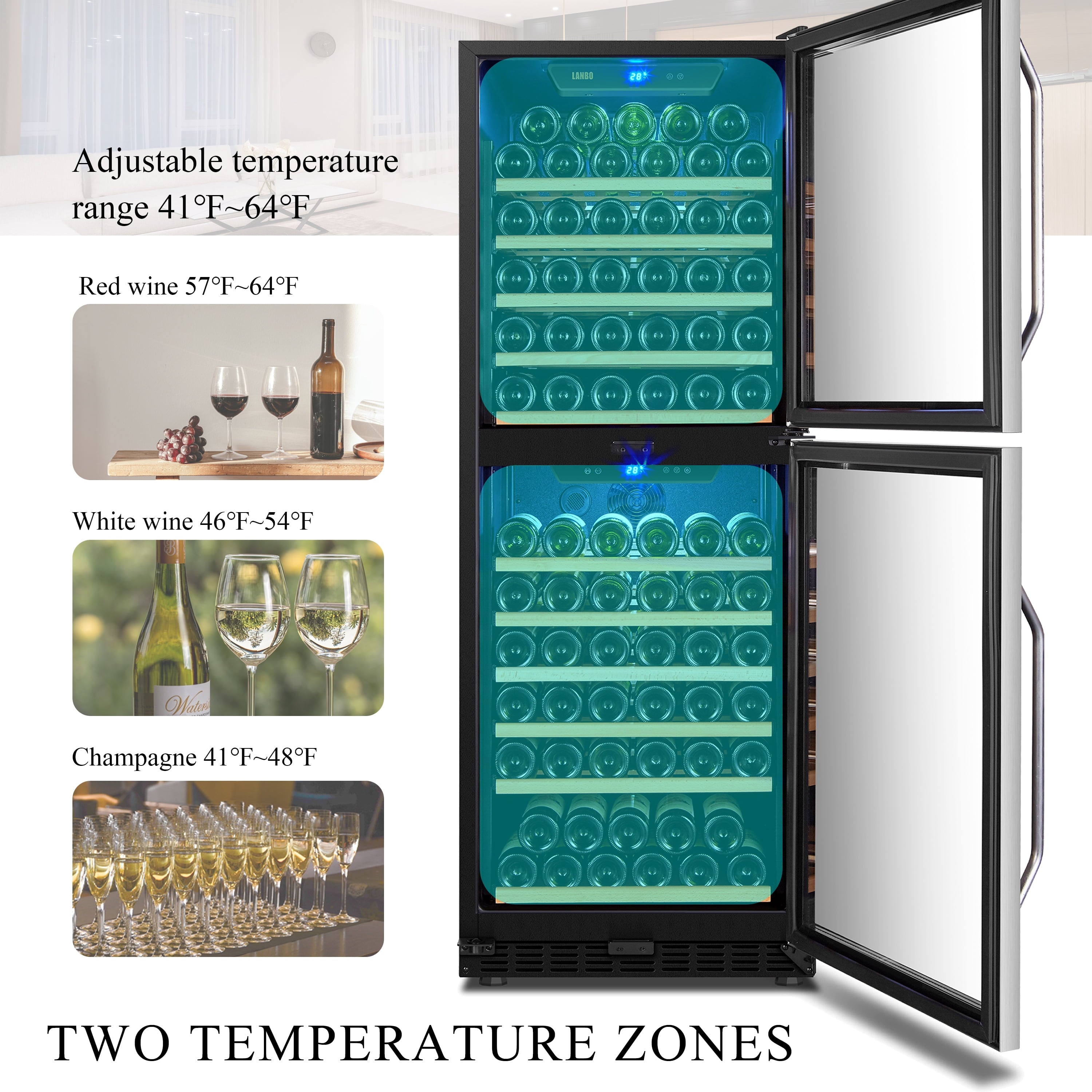 130 Bottle Built-In Dual Zone Wine Refrigerator 24 Inch Width