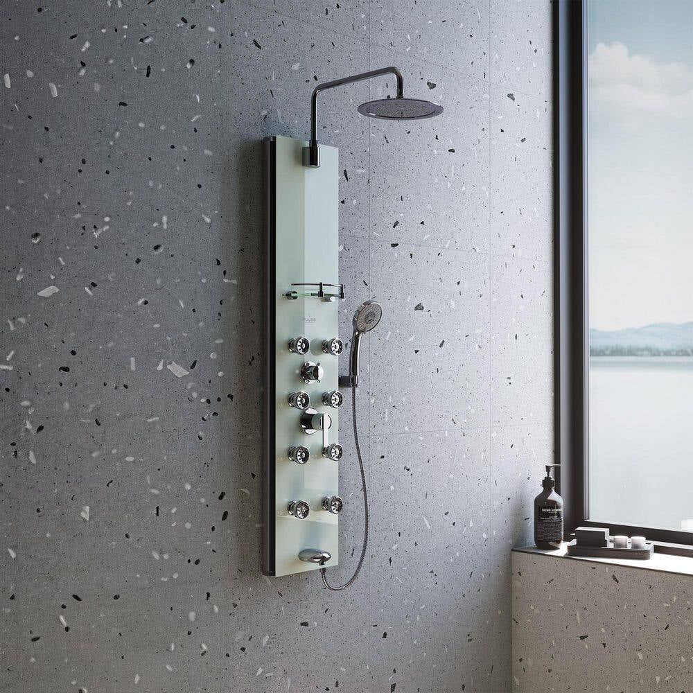 Lahaina 8-Jet Shower System with Glass Panel in Chrome