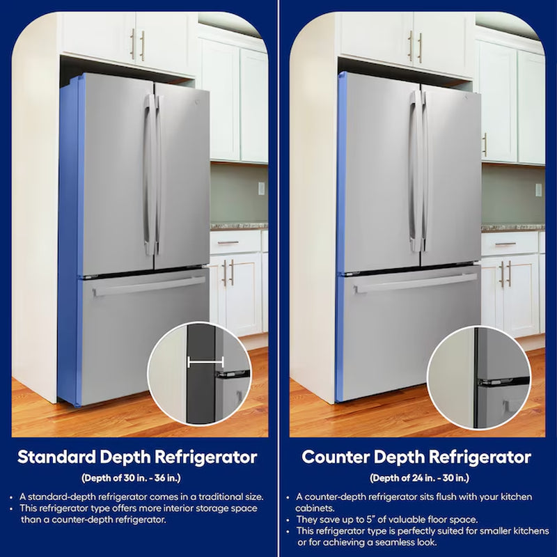 Counter-Depth Hot Water Dispenser 22.2-Cu Ft 3 -Door 36-In Wide Smart Compatible French Door Refrigerator with Ice Maker with Water and Ice Dispenser ( Stainless Steel with Brushed Stainless Handles ) ENERGY STAR Certified