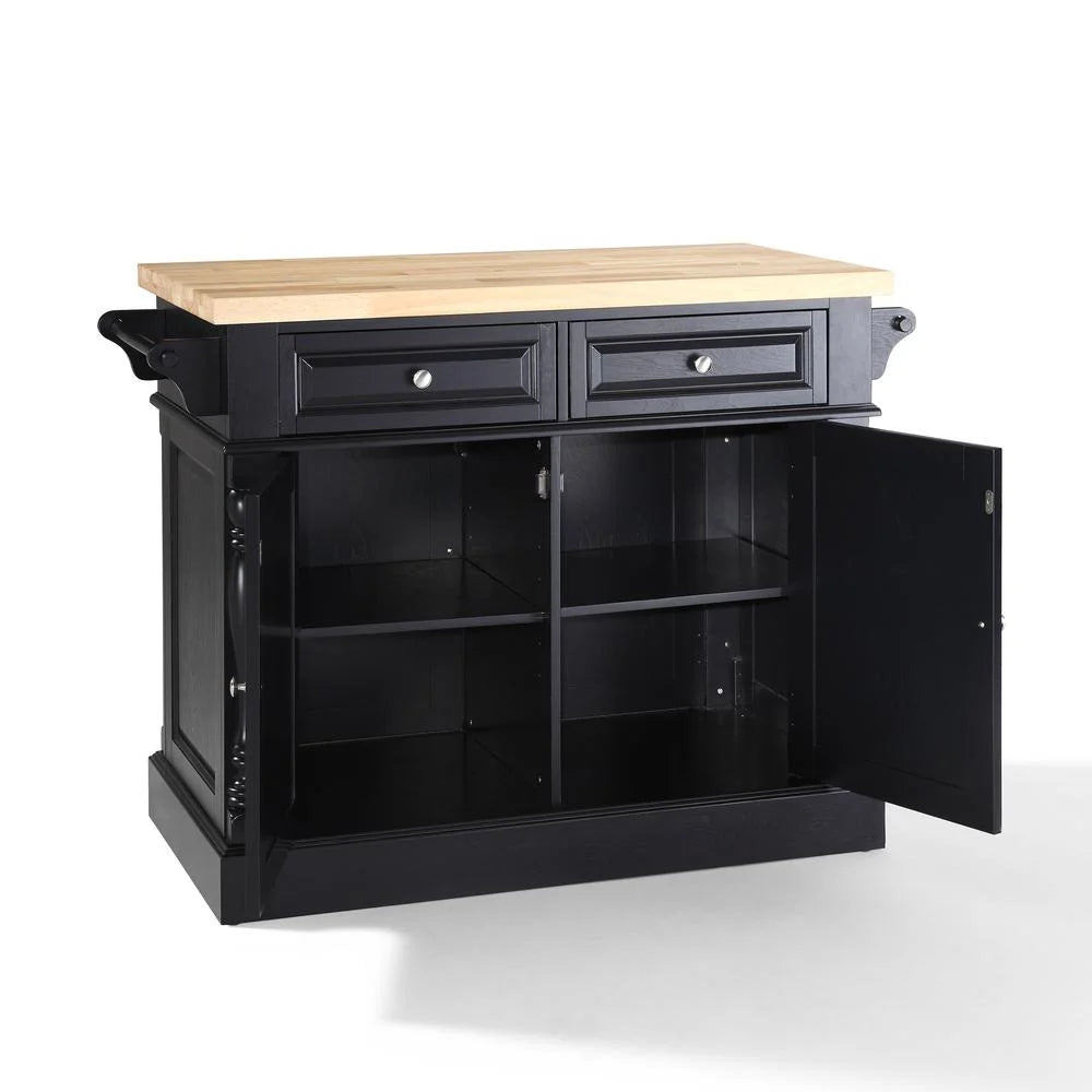 OXFORD BUTCHER BLOCK TOP KITCHEN ISLAND in BLACK FINISH