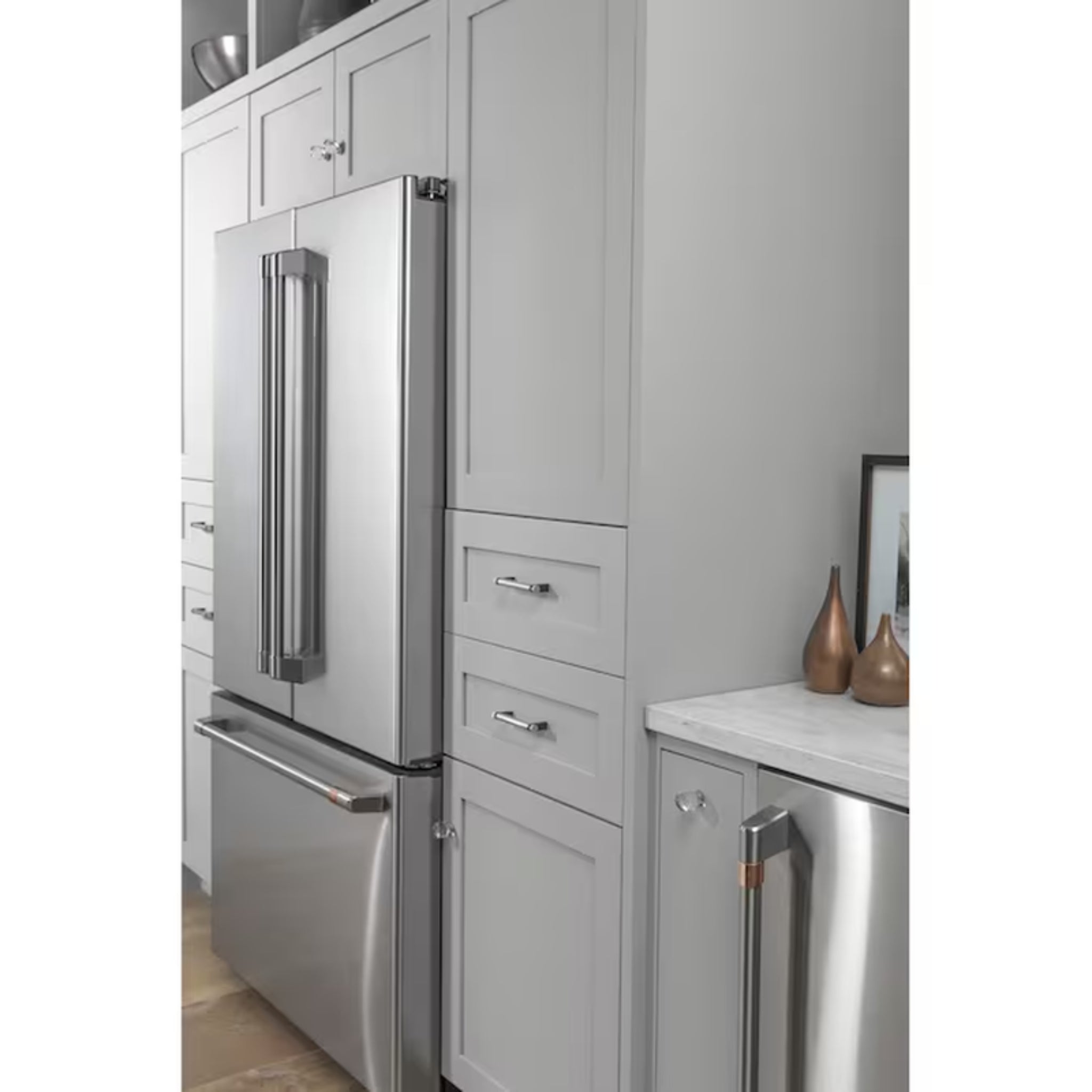 Counter-Depth 23.1-Cu Ft 3 -Door 36-In Wide Smart Compatible French Door Refrigerator with Ice Maker with Water Dispenser ( Stainless Steel with Brushed Stainless Handles ) ENERGY STAR Certified