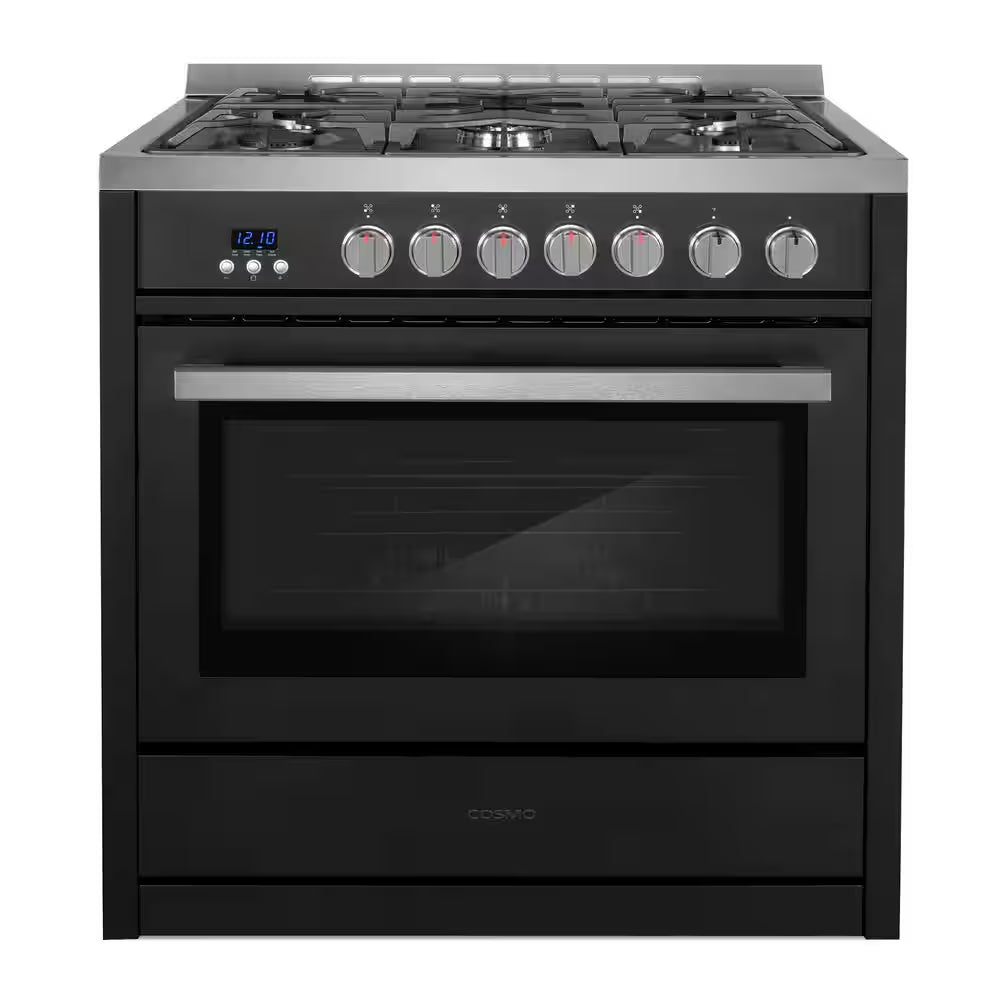 36 In. Nebula Collection 3.8 Cu. Ft. Gas Range, 5 Burners, Rapid Convection Oven, Cast Iron Grates in Matte Black