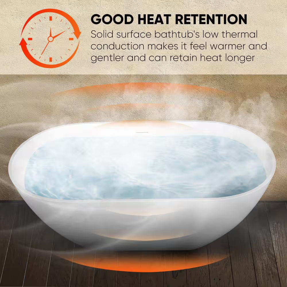 Moray 59 In. X 30 In. Solid Surface Stone Resin Flatbottom Freestanding Double Slipper Soaking Bathtub in Matte White