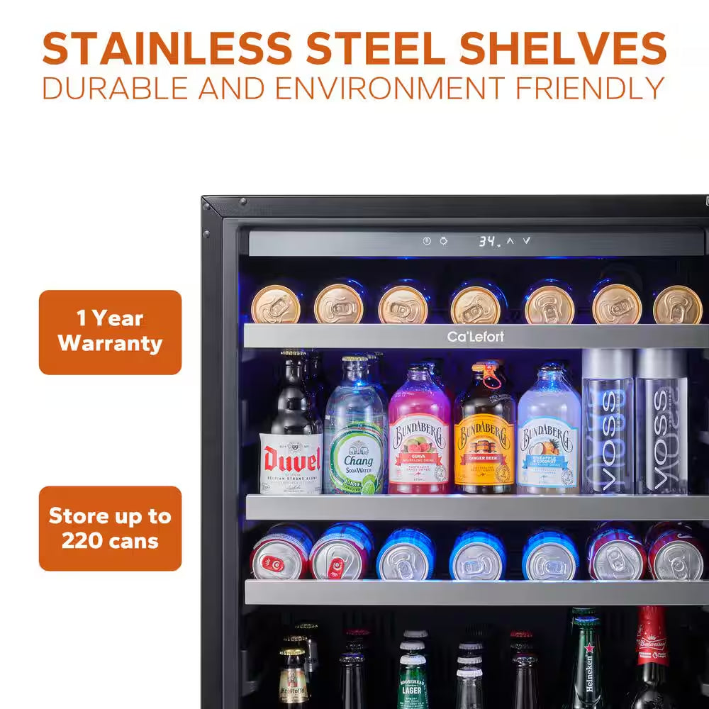 48 In. Triple Zone 46-Wine Bottles and 220-Cans Beverage and Wine Cooler Side-By-Side Refrigerator Frost Free in Black