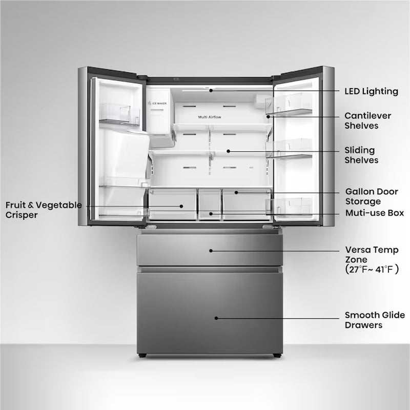 Pureflat Standard-Depth 25.6-Cu Ft 4 -Door 36-In Wide Smart Compatible French Door Refrigerator with Ice Maker with Water and Ice Dispenser ( Stainless Steel ) ENERGY STAR Certified