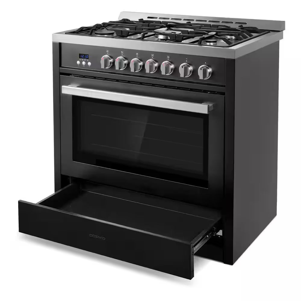 36 In. Nebula Collection 3.8 Cu. Ft. Gas Range, 5 Burners, Rapid Convection Oven, Cast Iron Grates in Matte Black