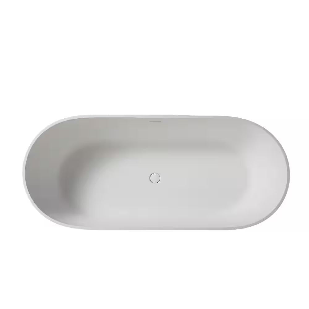 59 In. Stone Resin Flatbottom Solid Surface Freestanding Double Slipper Soaking Bathtub in White with Brass Drain