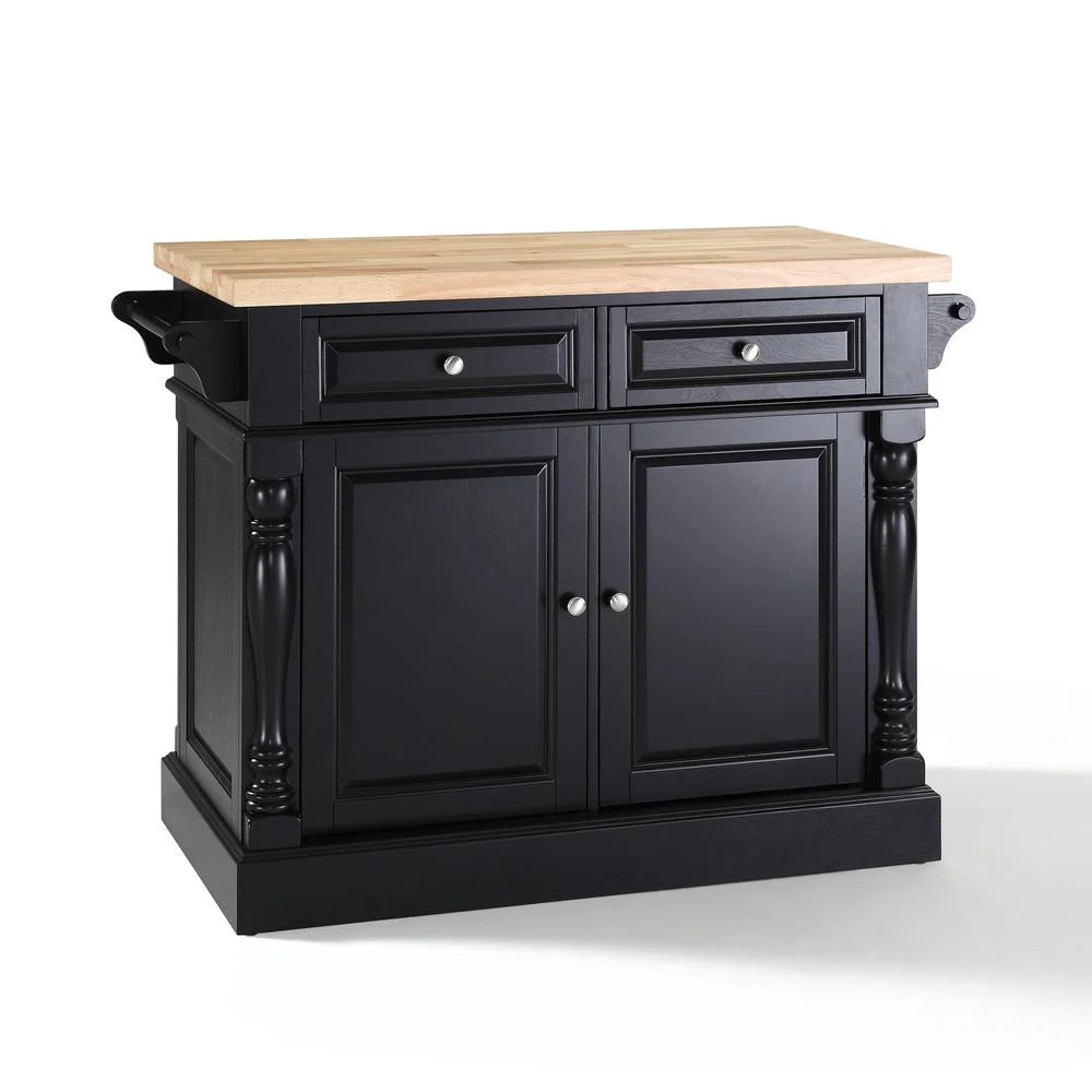 OXFORD BUTCHER BLOCK TOP KITCHEN ISLAND in BLACK FINISH