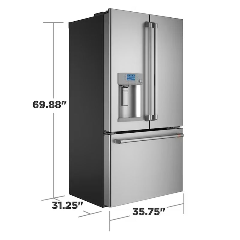 Counter-Depth Hot Water Dispenser 22.2-Cu Ft 3 -Door 36-In Wide Smart Compatible French Door Refrigerator with Ice Maker with Water and Ice Dispenser ( Stainless Steel with Brushed Stainless Handles ) ENERGY STAR Certified