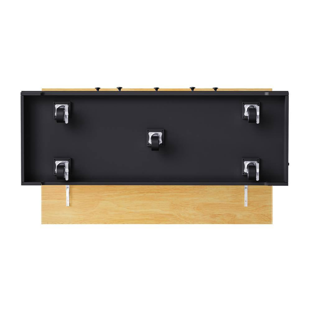 Black Wood 53 In. W Large Rolling Kitchen Island Set with Two Bar Stools