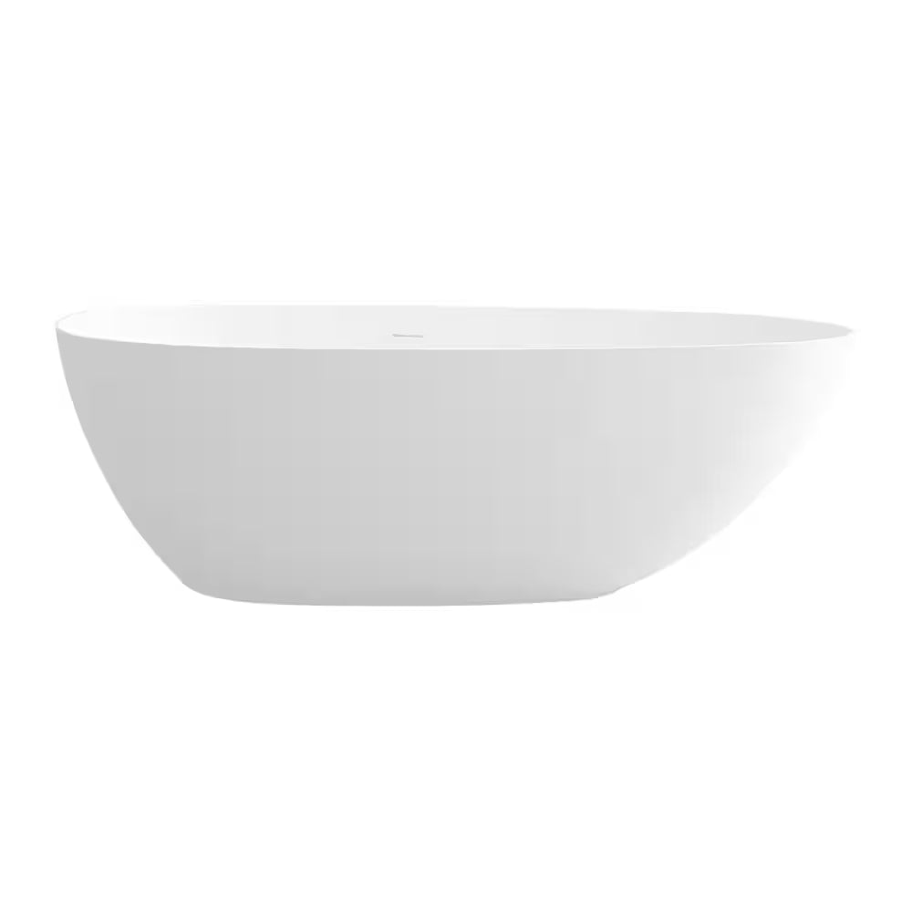 67 In. Stone Resin Solid Surface Matte Flatbottom Freestanding Bathtub Soaking Tub in White