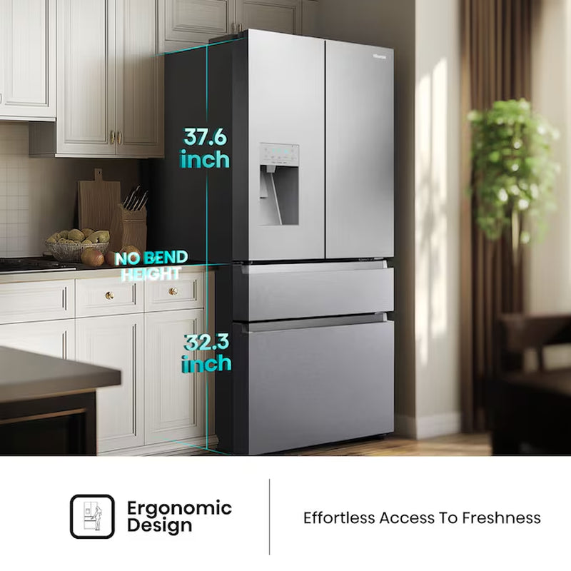 Pureflat Standard-Depth 25.6-Cu Ft 4 -Door 36-In Wide Smart Compatible French Door Refrigerator with Ice Maker with Water and Ice Dispenser ( Stainless Steel ) ENERGY STAR Certified