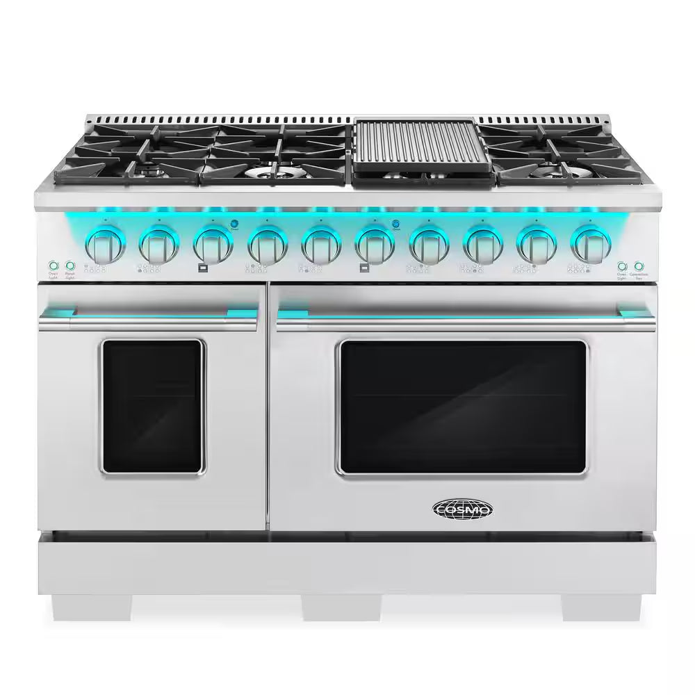 48 In. Vista Collection 5.5 Cu. Ft. Double Oven Gas Range, 8 Burners, LED Panel, Cast Iron Grates, Stainless Steel