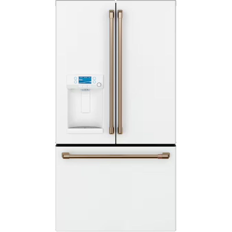 Counter-Depth Hot Water Dispenser 22.2-Cu Ft 3 -Door 36-In Wide Smart Compatible French Door Refrigerator with Ice Maker with Water and Ice Dispenser ( Stainless Steel with Brushed Stainless Handles ) ENERGY STAR Certified