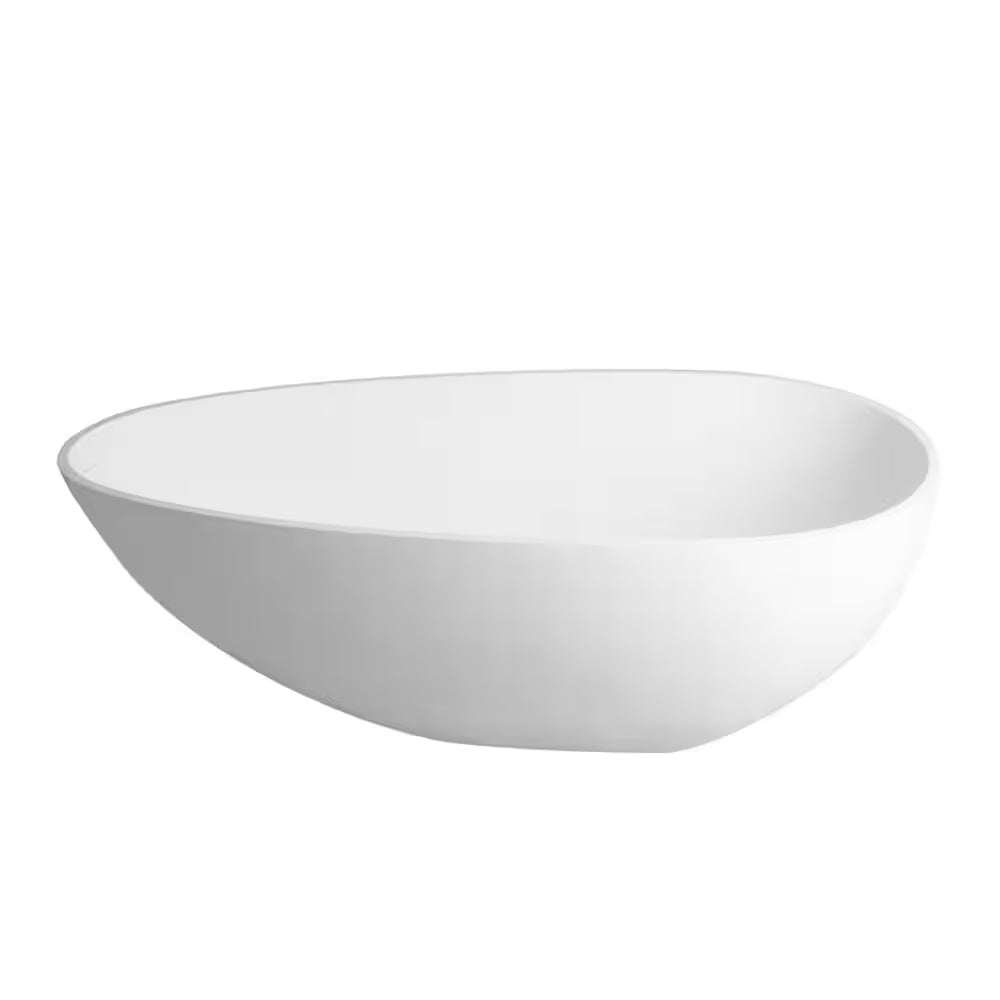 Foyil 59 In. X 31 In. Solid Surface Stone Resin Flatbottom Freestanding Bathtub Soaking Bathtub in Matte White
