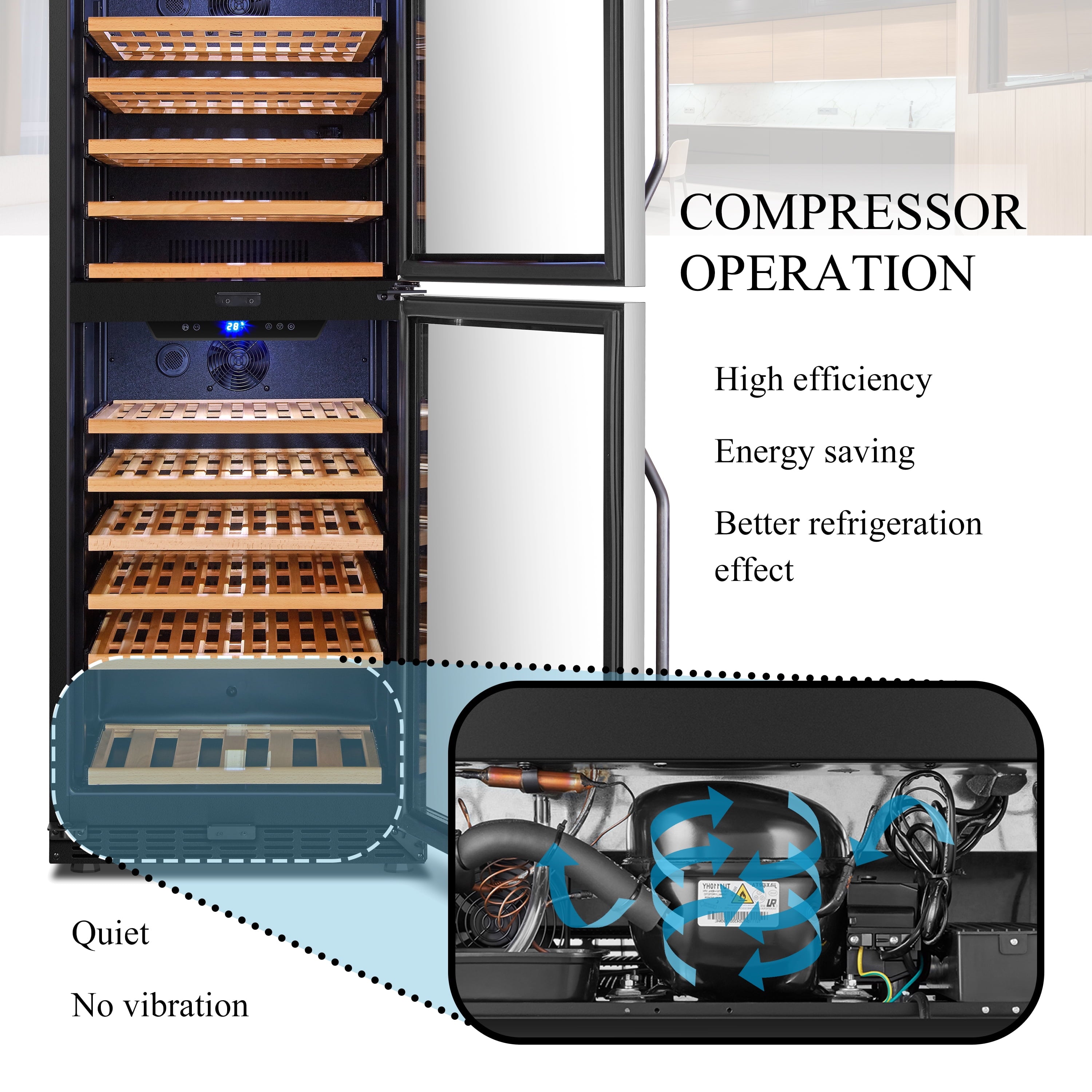 130 Bottle Built-In Dual Zone Wine Refrigerator 24 Inch Width
