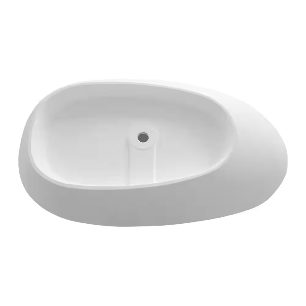 67 In. Stone Resin Solid Surface Matte Flatbottom Freestanding Bathtub Soaking Tub in White