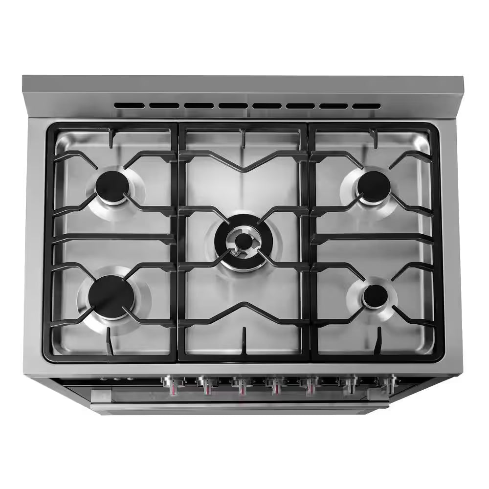 36 In. Nebula Collection 3.8 Cu. Ft. Gas Range, 5 Burners, Rapid Convection Oven, Cast Iron Grates in Matte Black