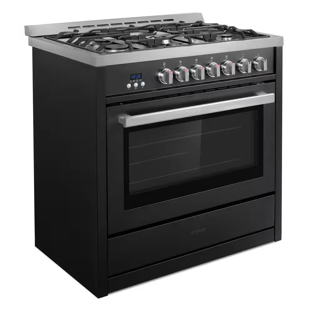 36 In. Nebula Collection 3.8 Cu. Ft. Gas Range, 5 Burners, Rapid Convection Oven, Cast Iron Grates in Matte Black