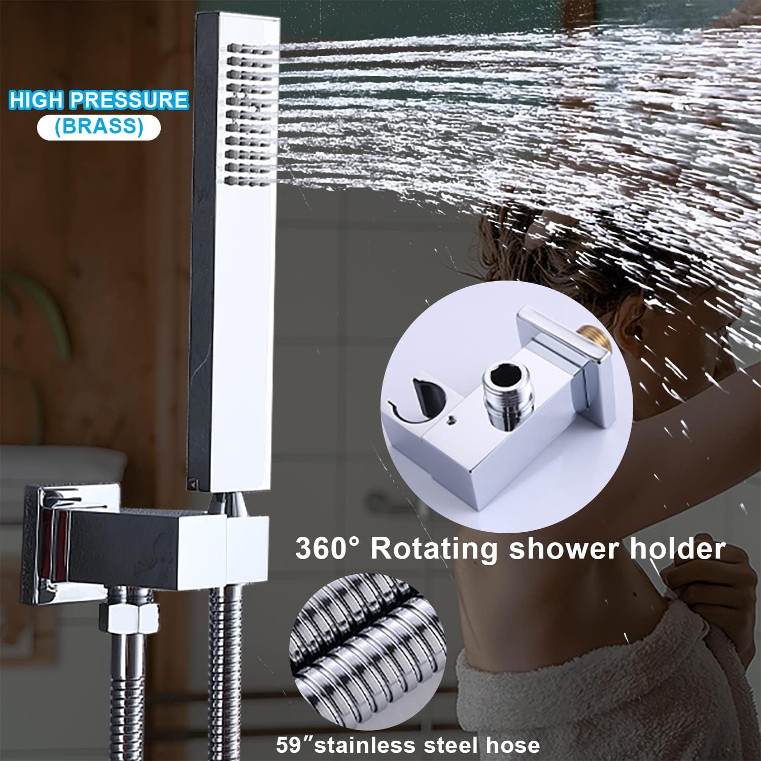 Luxury 15.7X31.5Inch LED Rainfall Shower Multi Shower Head Thermostatic Shower System with Body Spray, Chrome