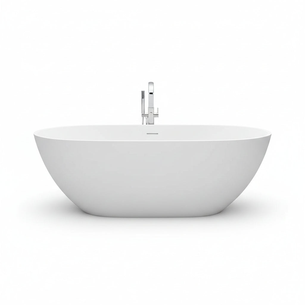 Moray 59 In. X 30 In. Solid Surface Stone Resin Flatbottom Freestanding Double Slipper Soaking Bathtub in Matte White