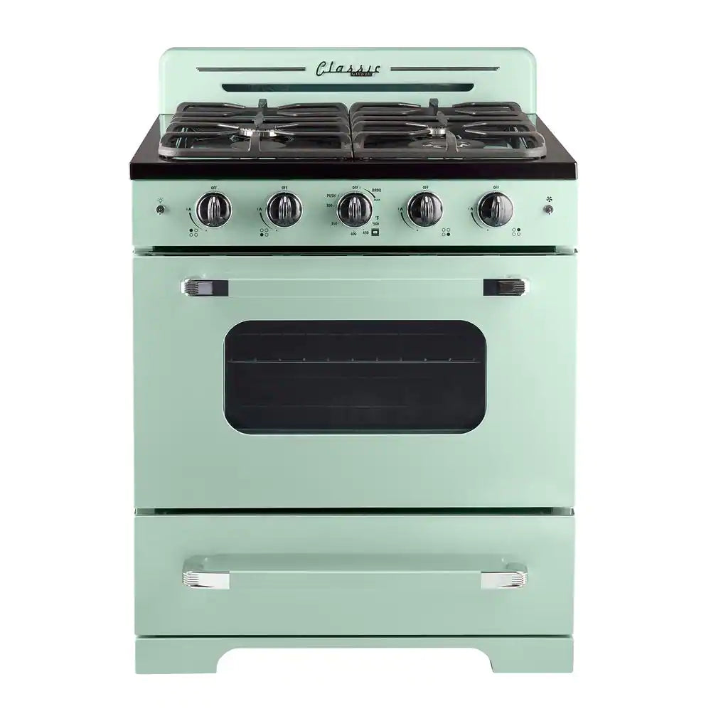 Classic Retro 30 In. 3.9 Cu. Ft. Retro Gas Range with Convection Oven in Summer Mint Green