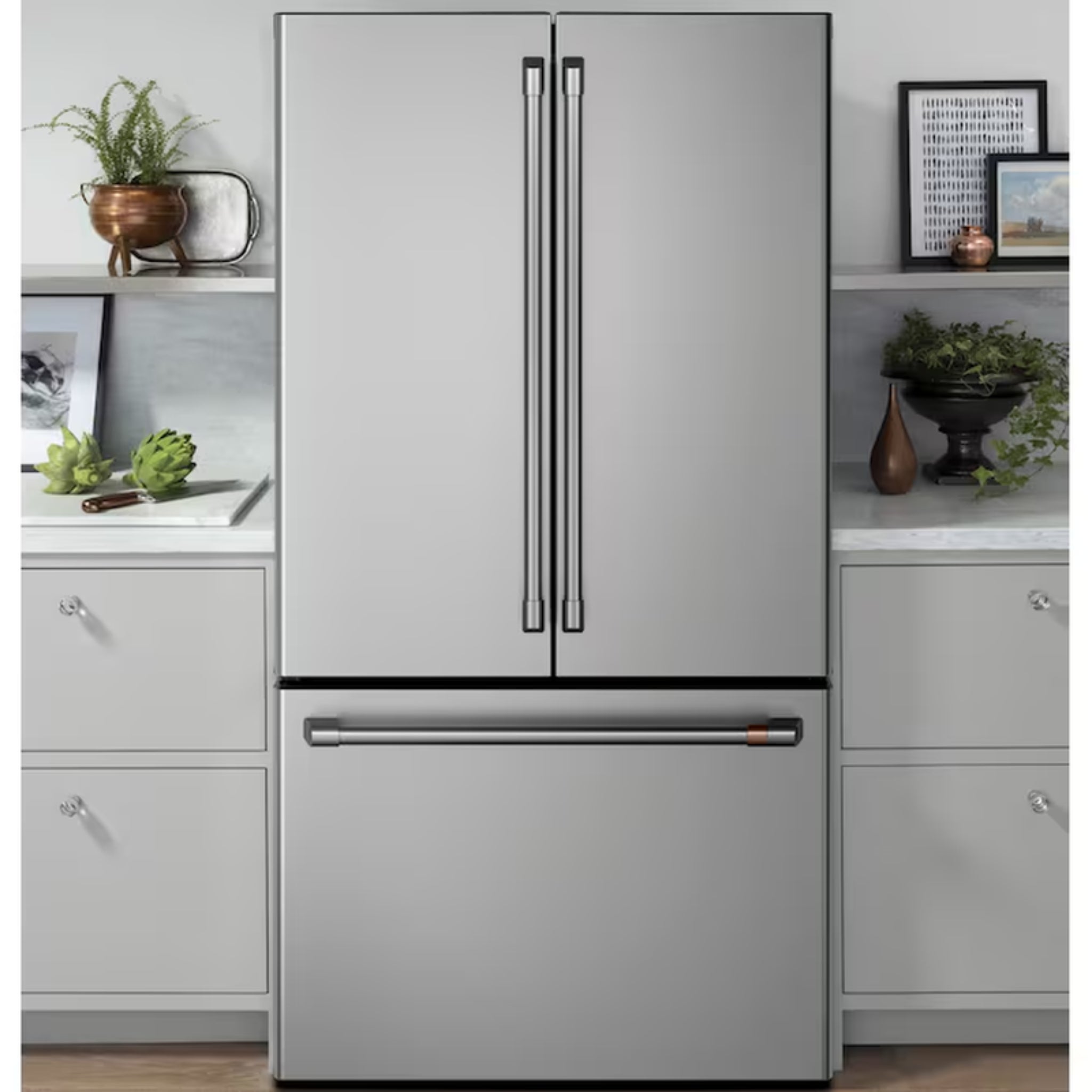 Counter-Depth 23.1-Cu Ft 3 -Door 36-In Wide Smart Compatible French Door Refrigerator with Ice Maker with Water Dispenser ( Stainless Steel with Brushed Stainless Handles ) ENERGY STAR Certified
