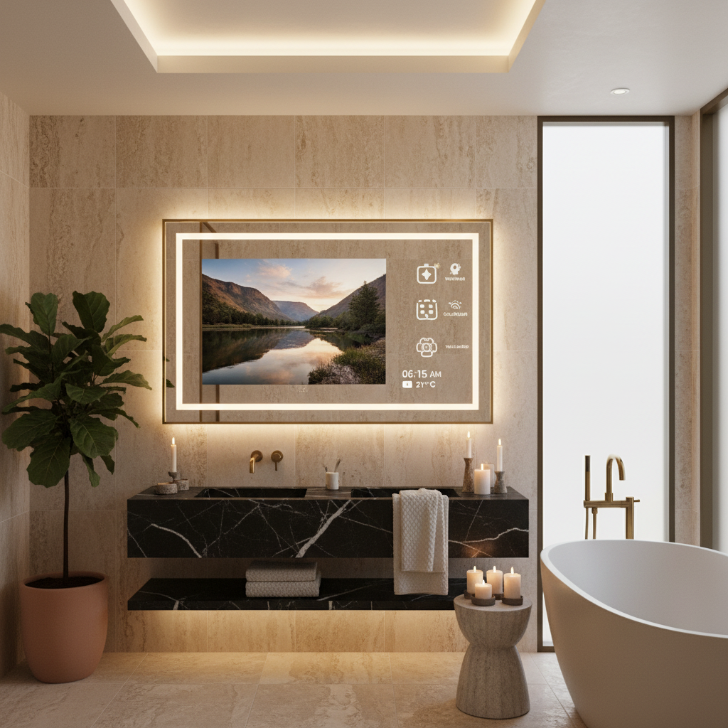 SYLVOX 32" Smart Mirror TV for Bathroom, 1080P Newest Google TV Support Google Assistant, IP65 Waterproof TV for Bathroom Shower & SPA (Wall Mount)