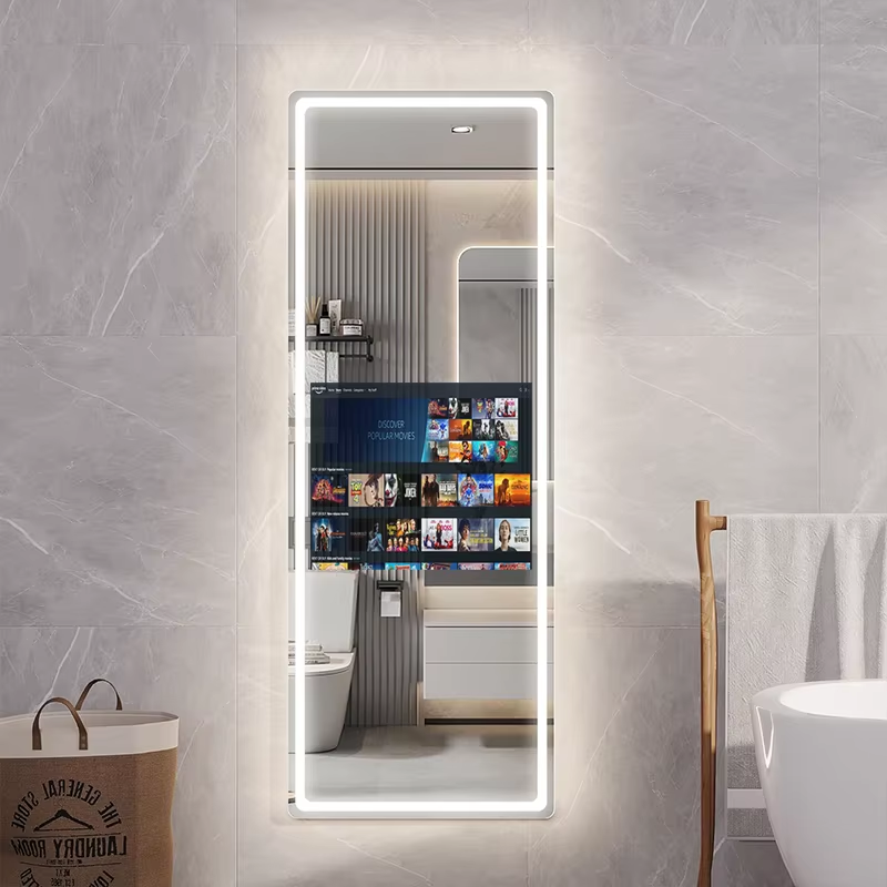 Vertical Smart Mirror Touch Screen Bathroom Vanity Waterproof Tempered Glass Rectangle Mirror with Apps LED Lighting Makeup