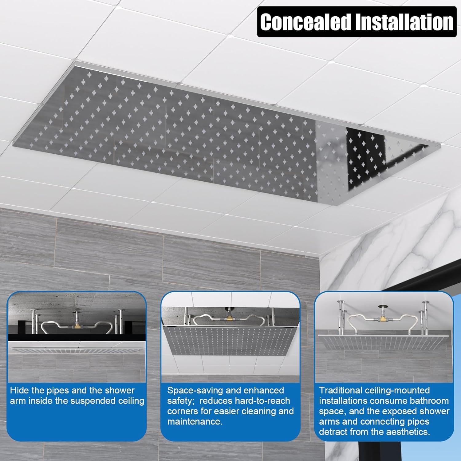 Luxury 15.7X31.5Inch LED Rainfall Shower Multi Shower Head Thermostatic Shower System with Body Spray, Chrome