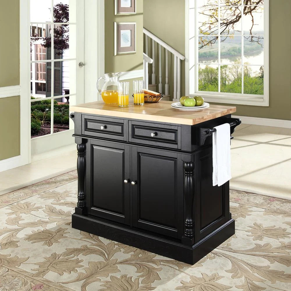OXFORD BUTCHER BLOCK TOP KITCHEN ISLAND in BLACK FINISH