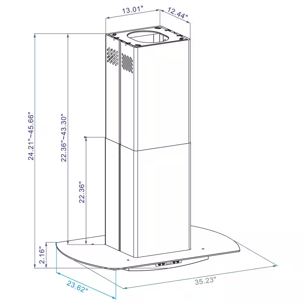 36 In. 600 CFM Convertible Kitchen Island Mount Range Hood in Stainless Steel with Mesh Filter and Touch Control