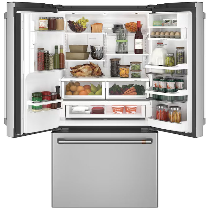 Counter-Depth Hot Water Dispenser 22.2-Cu Ft 3 -Door 36-In Wide Smart Compatible French Door Refrigerator with Ice Maker with Water and Ice Dispenser ( Stainless Steel with Brushed Stainless Handles ) ENERGY STAR Certified