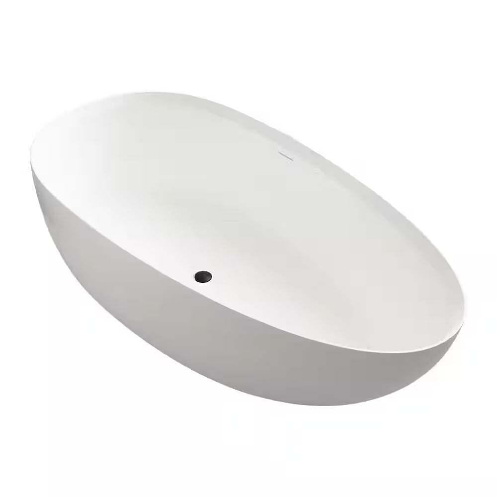 67 In. Stone Resin Solid Surface Matte Flatbottom Freestanding Bathtub Soaking Tub in White