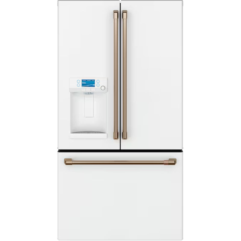 Counter-Depth Hot Water Dispenser 22.2-Cu Ft 3 -Door 36-In Wide Smart Compatible French Door Refrigerator with Ice Maker with Water and Ice Dispenser ( Stainless Steel with Brushed Stainless Handles ) ENERGY STAR Certified