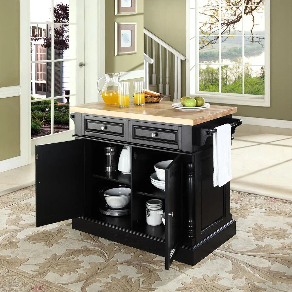 OXFORD BUTCHER BLOCK TOP KITCHEN ISLAND in BLACK FINISH