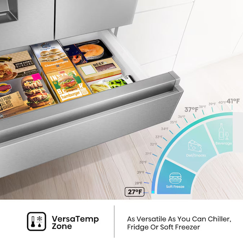 Pureflat Standard-Depth 25.6-Cu Ft 4 -Door 36-In Wide Smart Compatible French Door Refrigerator with Ice Maker with Water and Ice Dispenser ( Stainless Steel ) ENERGY STAR Certified