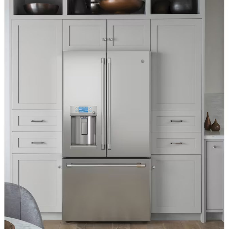 Counter-Depth Hot Water Dispenser 22.2-Cu Ft 3 -Door 36-In Wide Smart Compatible French Door Refrigerator with Ice Maker with Water and Ice Dispenser ( Stainless Steel with Brushed Stainless Handles ) ENERGY STAR Certified