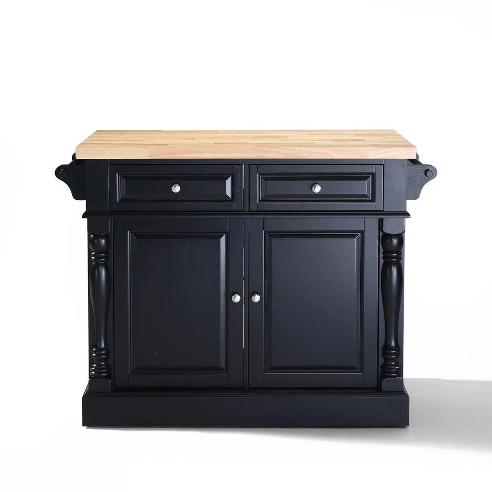 OXFORD BUTCHER BLOCK TOP KITCHEN ISLAND in BLACK FINISH