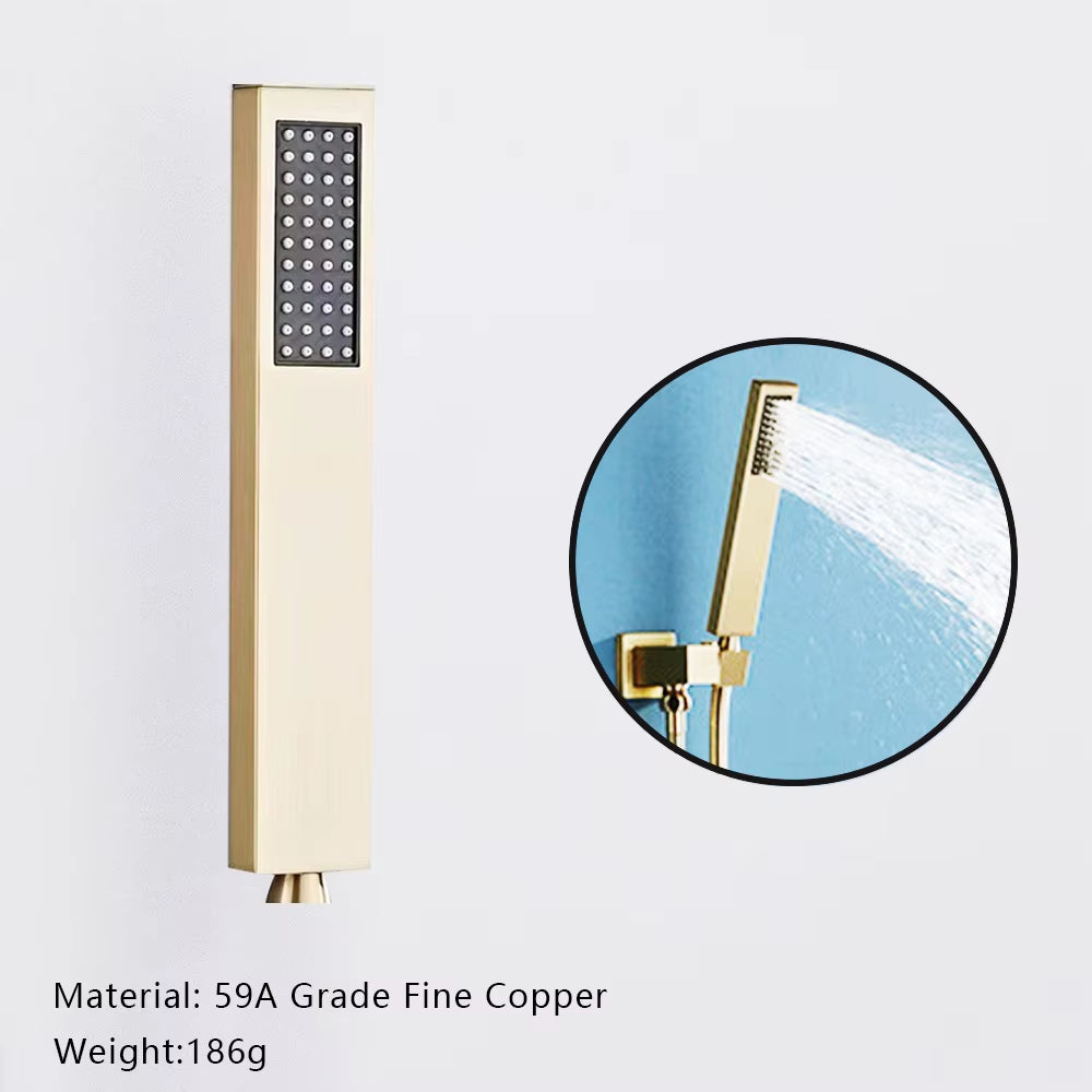 Gray Hidden Shower System Bathroom Full Copper Shower Faucet Set Waterfall Embedded Shower Tap Rainfall Concealed Mixer Crane