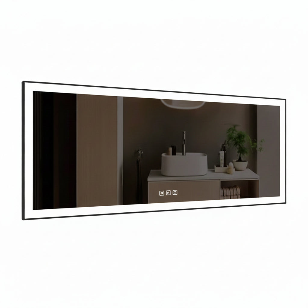 72 In. W X 32 In. H Rectangular Framed Anti-Fog LED Wall Bathroom Vanity Mirror in Black with Backlit and Front Light