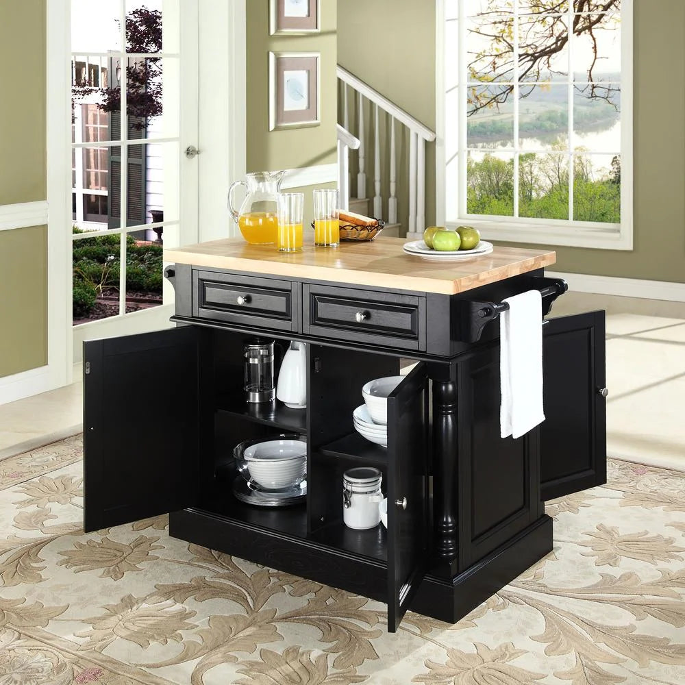 OXFORD BUTCHER BLOCK TOP KITCHEN ISLAND in BLACK FINISH