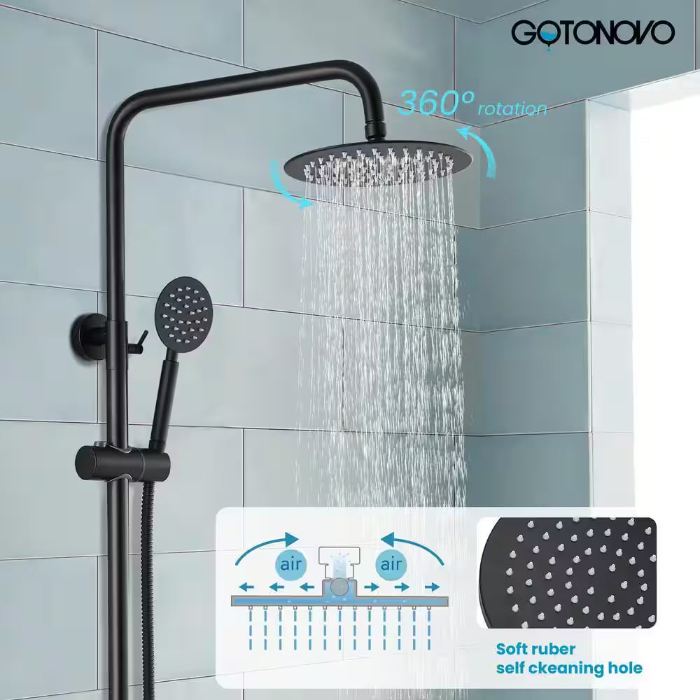Outdoor Shower Faucet Set Wall Mount Triple Function Shower System Matte Black Shower Faucet Complete Set