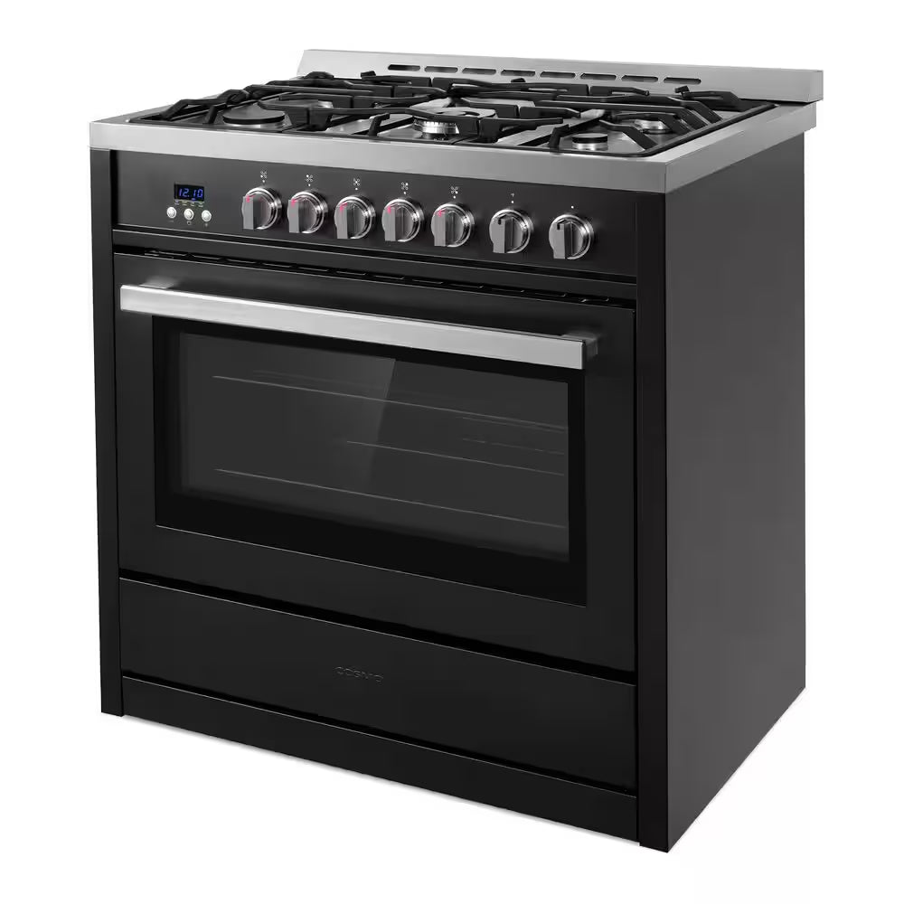 36 In. Nebula Collection 3.8 Cu. Ft. Gas Range, 5 Burners, Rapid Convection Oven, Cast Iron Grates in Matte Black