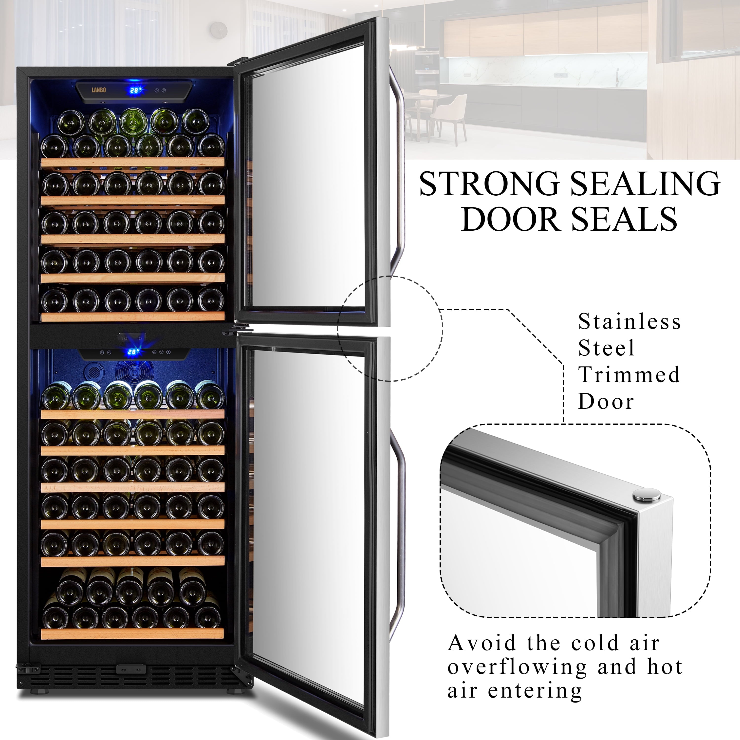 130 Bottle Built-In Dual Zone Wine Refrigerator 24 Inch Width