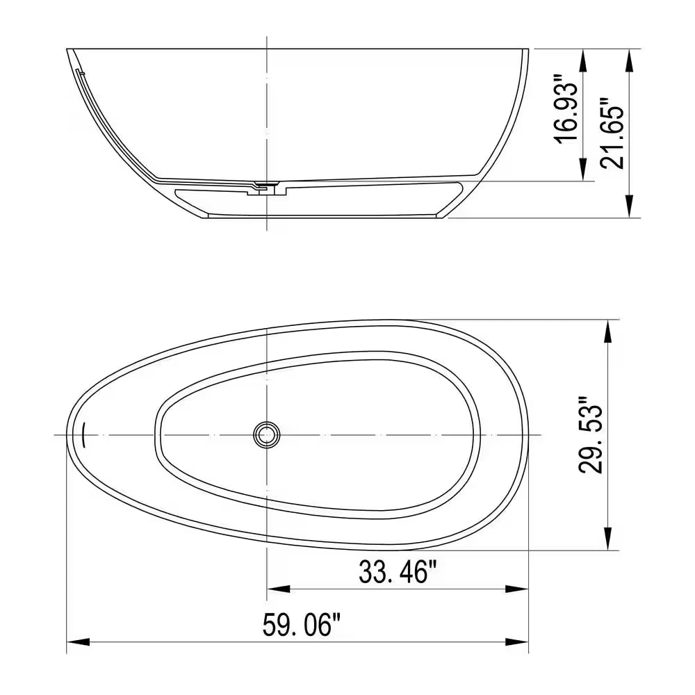 Foyil 59 In. X 31 In. Solid Surface Stone Resin Flatbottom Freestanding Bathtub Soaking Bathtub in Matte White