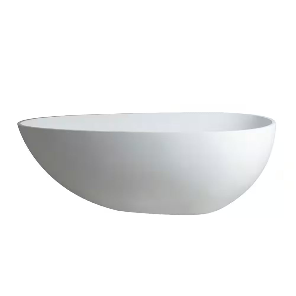 Foyil 59 In. X 31 In. Solid Surface Stone Resin Flatbottom Freestanding Bathtub Soaking Bathtub in Matte White